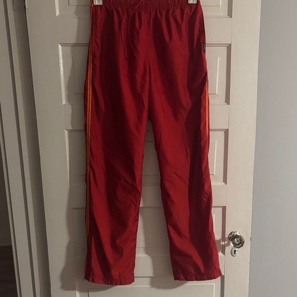 Y2K Old Navy Red Track Pants with Orange Stripes